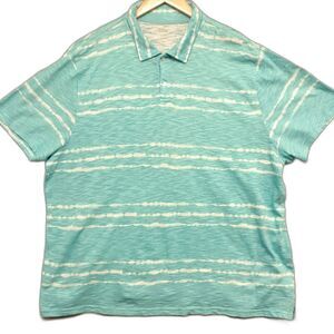 Free Assembly Mens Sz XL Polo Shirt Teal Blue Tie Dye Striped Tagless Casual